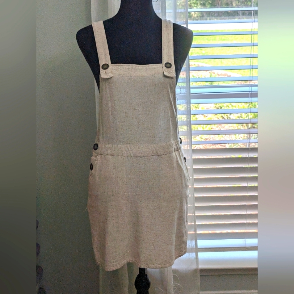 April Kiss Linen Blend Overall Dress Size Small